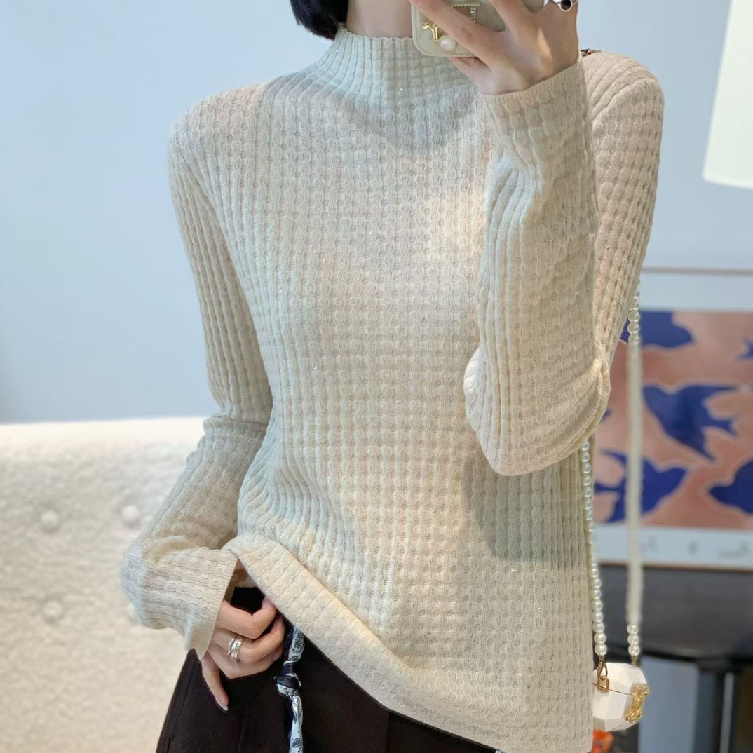 女士秋冬镂空薄款针织衫——长袖针织衫时尚套头圆领网红百搭洋气