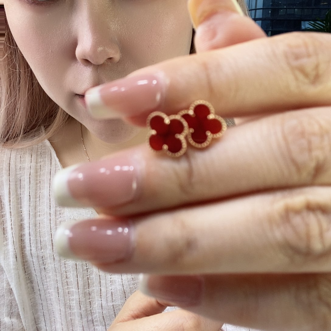 玛瑙/玉髓耳钉18K金镶嵌红10mmk枚