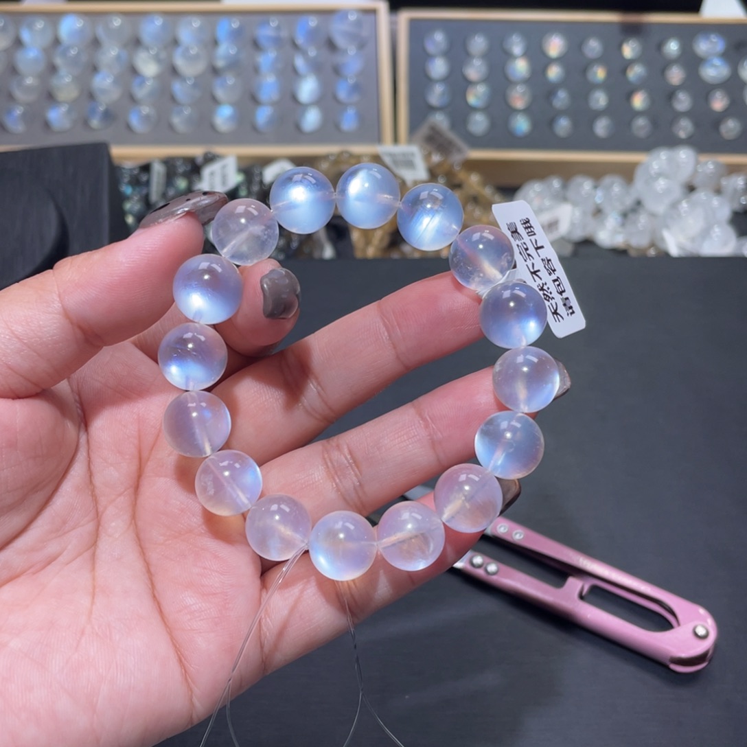 M***釀手链未镶嵌长石蓝月光手链12mm