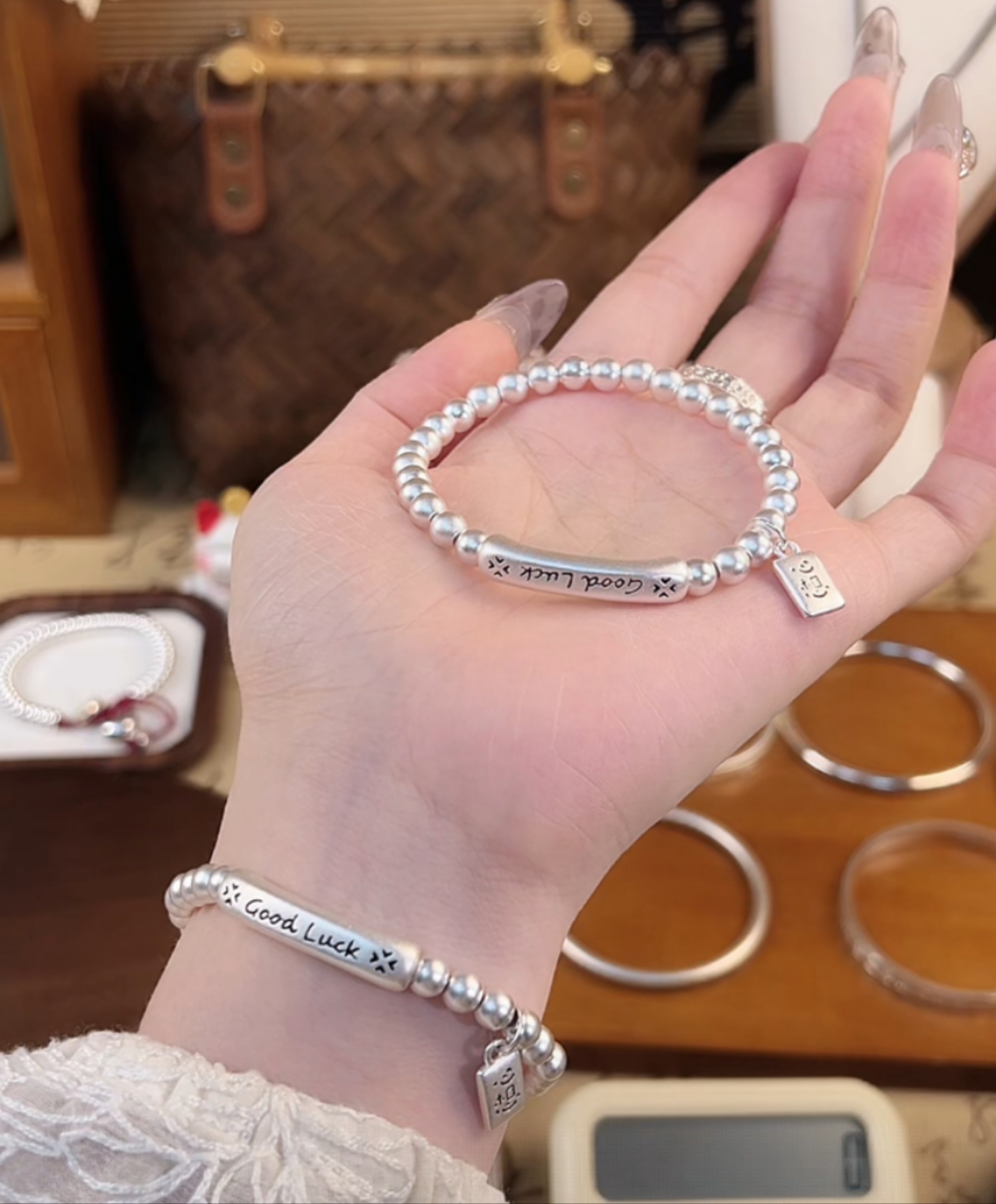 足银手链  Good luck珠珠手链 心想事成珠珠手链