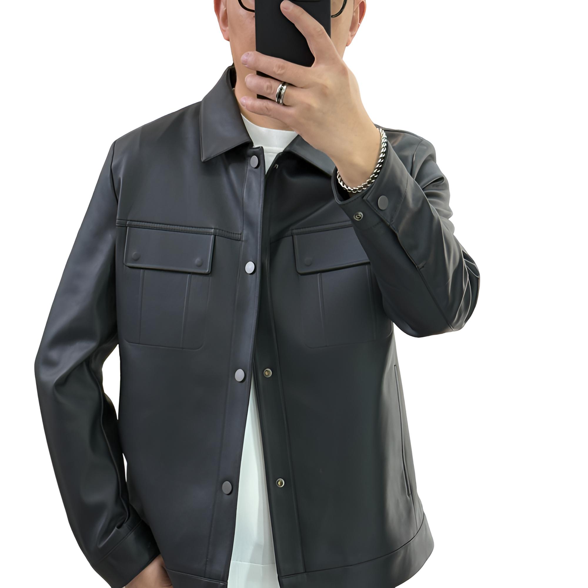 【BVCIGULM】皮革系列男士轻奢皮衣#5502皮质柔软今年哑光黑