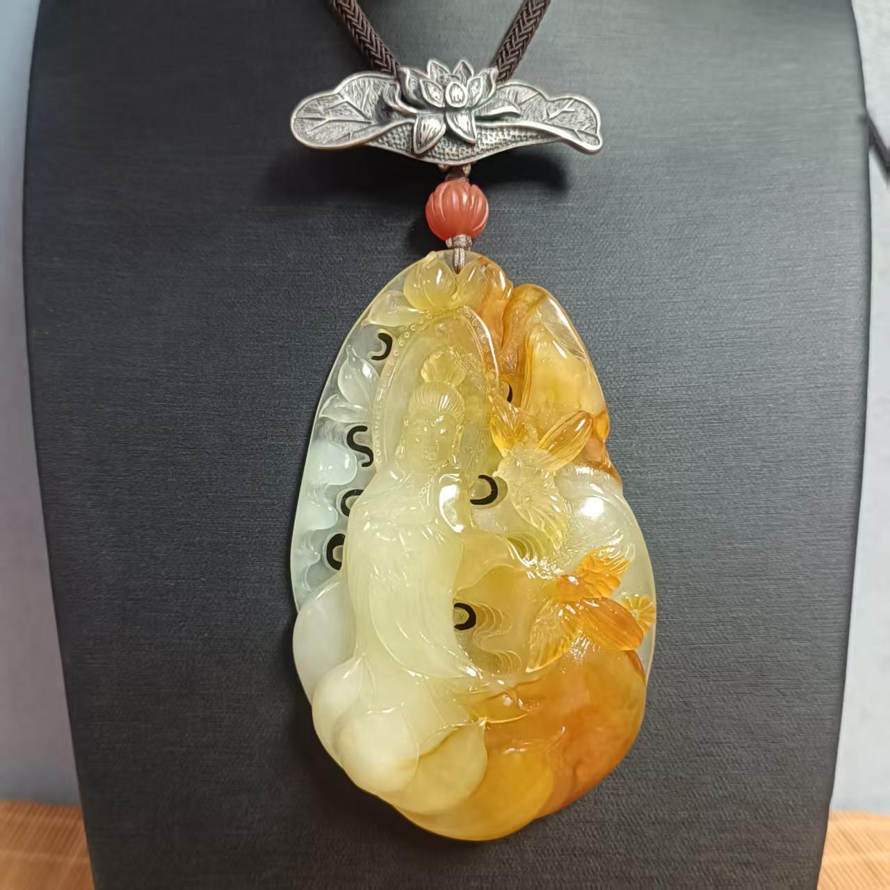 天然花玉精工观音精美时尚挂件毛衣链