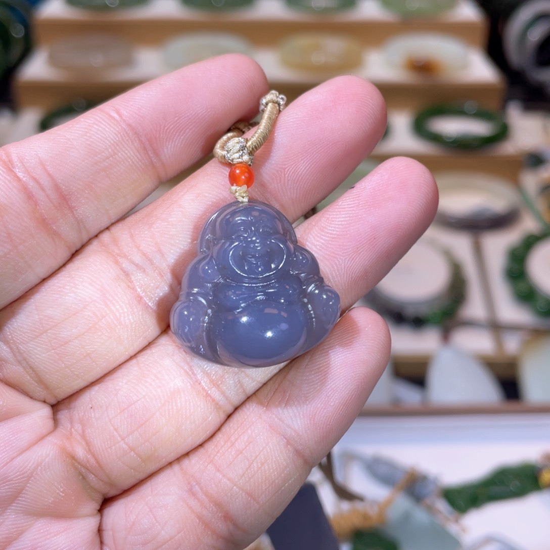 和田玉高冰烟紫佛公未镶嵌