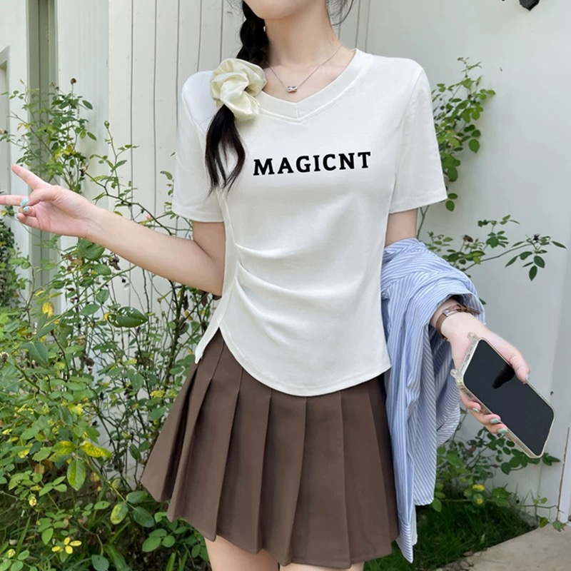 12590修身显瘦ins夏季新款T恤洋气百搭不规则小众设计短袖上衣女