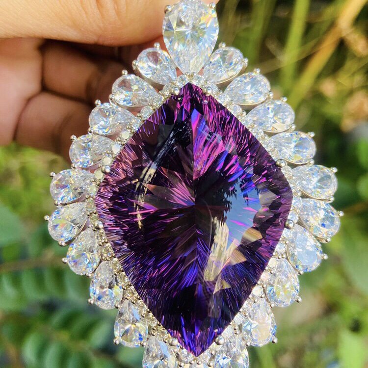 天然豪镶紫水晶毛衣链吊坠