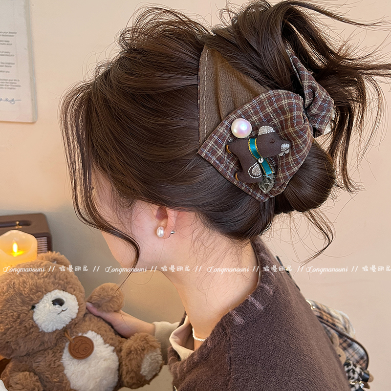 复古小马格纹三角抓夹女气质高级感发夹2025新款鲨鱼夹后脑勺发饰