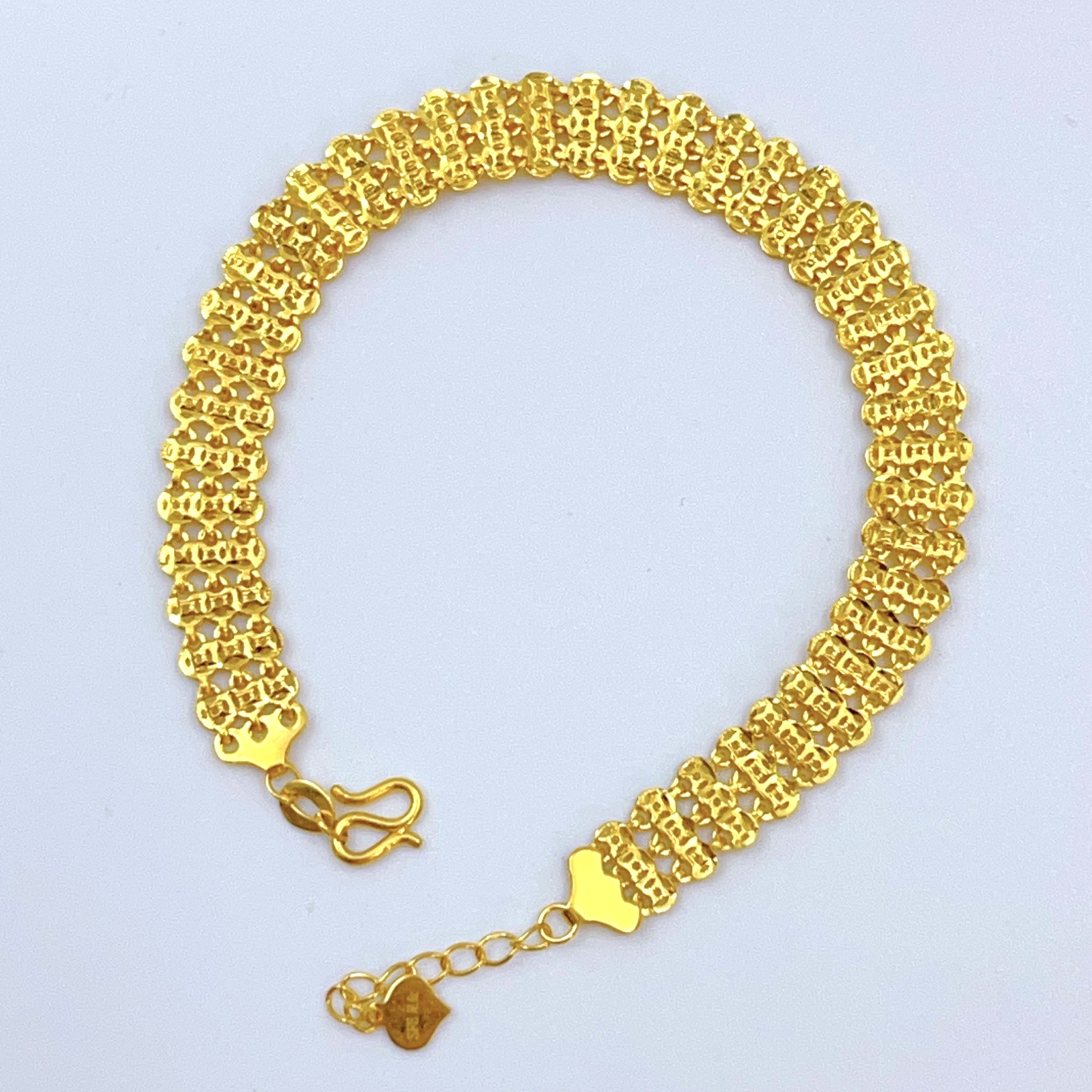 足金999三排钱币表带链黄金手链5G精工