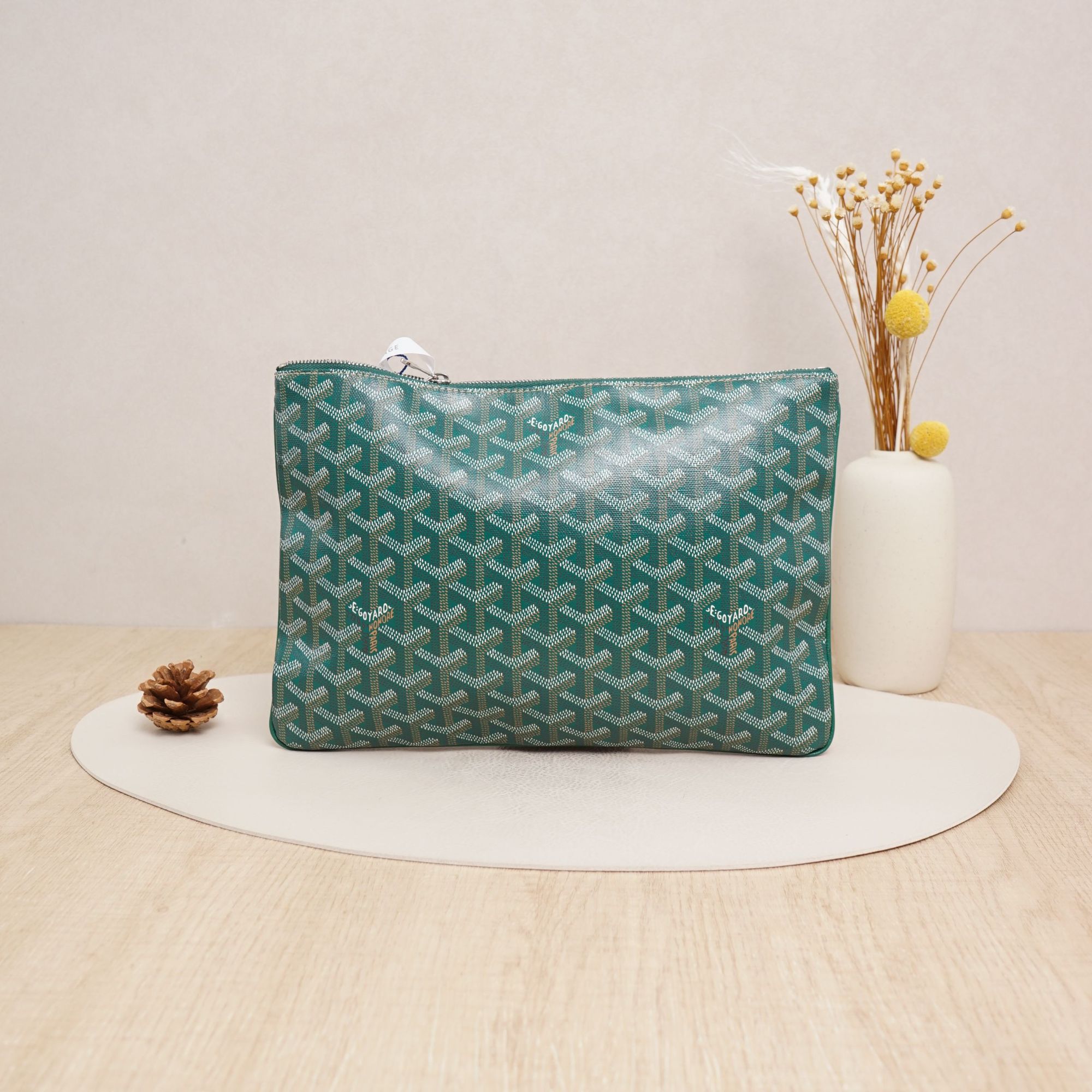 95新 Goyard 戈雅手拿包老花绿色/DS035655