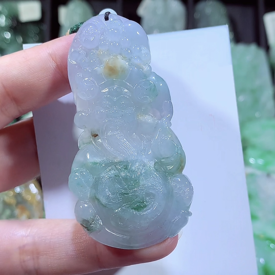 缅甸天然A货翡翠紫罗兰飘花财神吊坠