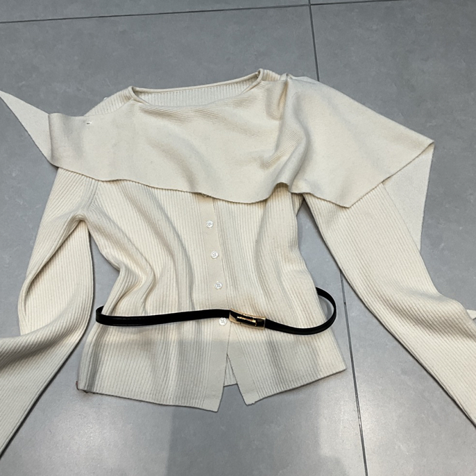 秋冬洋气设计感披肩修身针织衫女百搭显瘦内搭上衣