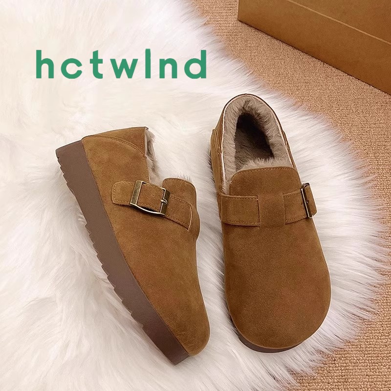 热风新款全包厚底勃肯鞋女2025冬季加绒棉鞋毛毛鞋加厚保暖雪地靴