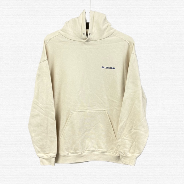 未使用 Balenciaga/巴黎世家 米白色加绒连帽卫衣/S码/73206