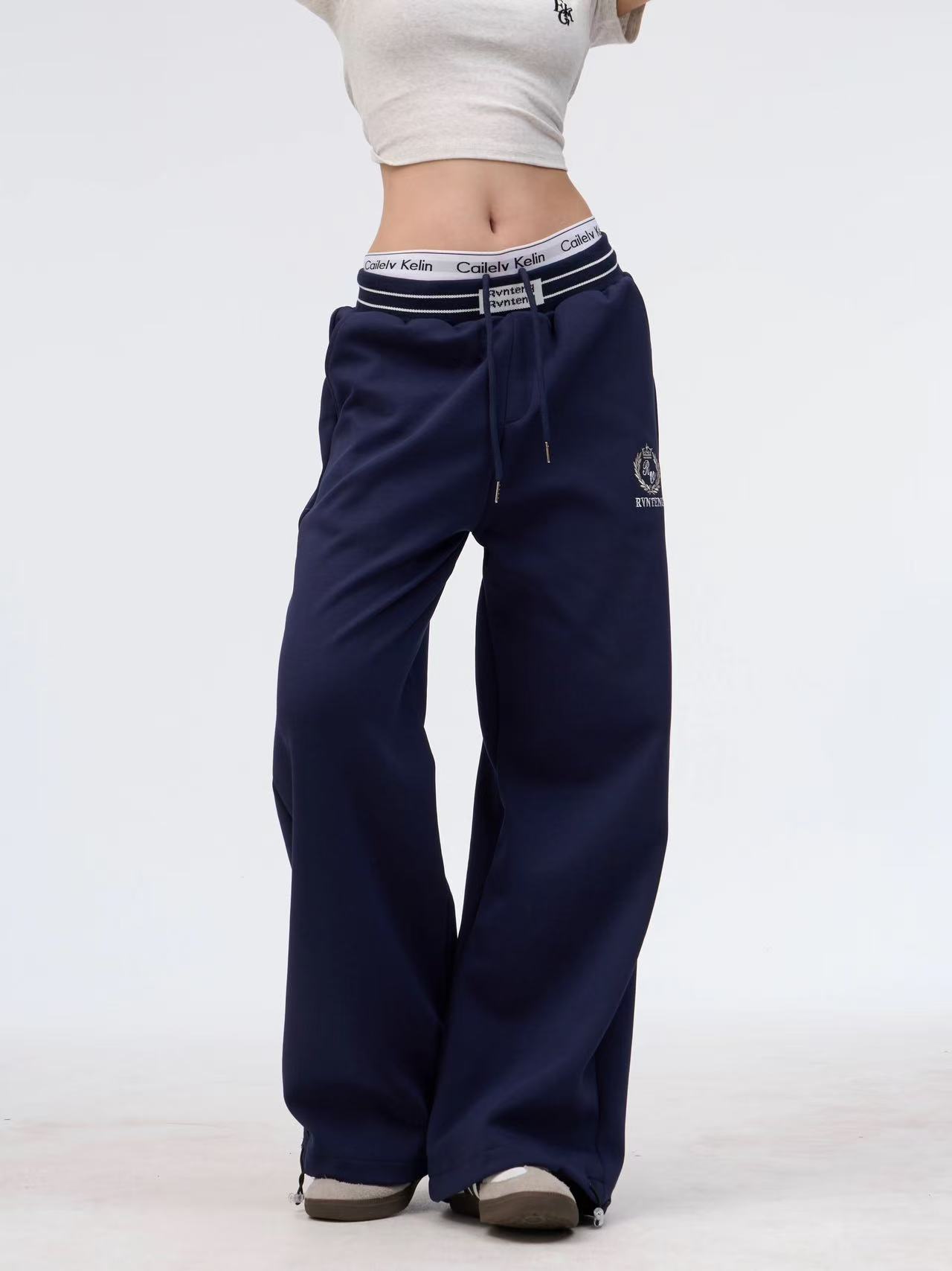 E3-4两色“皇冠麦穗”抽绳休闲裤（02279）