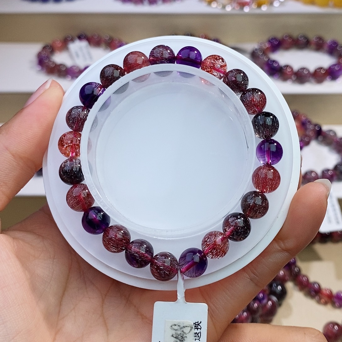 水晶未镶嵌手链黑加仑超七8+