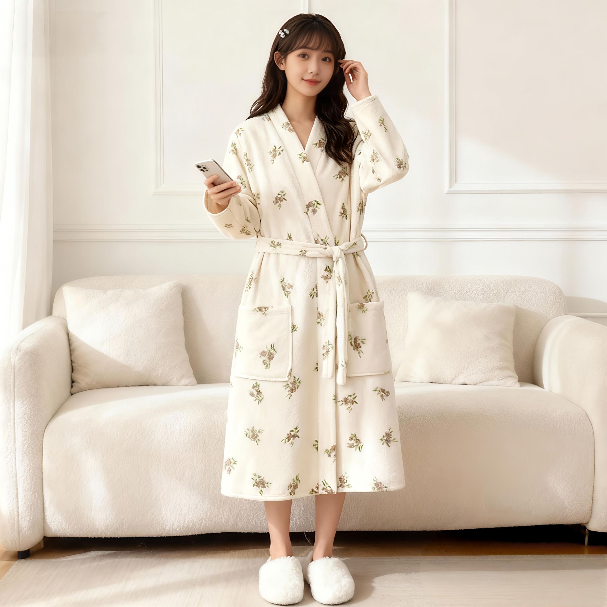 加厚法兰绒家居服浴衣长袖韩版加绒浴袍女珊瑚绒2025秋冬睡衣Y185