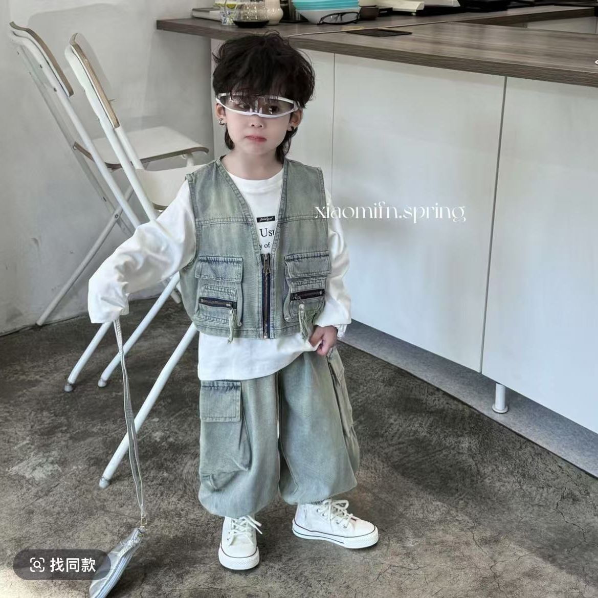 2025春季新款洋气卡通做旧牛仔裤马甲套装韩版男童宝宝三件套TT