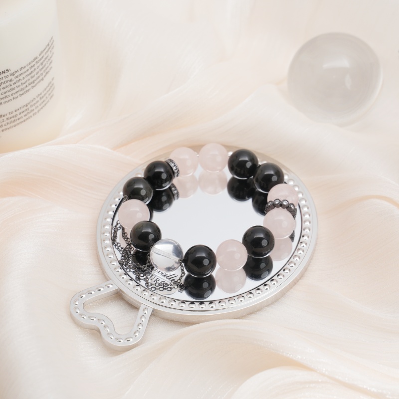 【朋克乖乖】11mm银曜石+12mm白水晶+11mm粉水晶 原创天然水晶手串