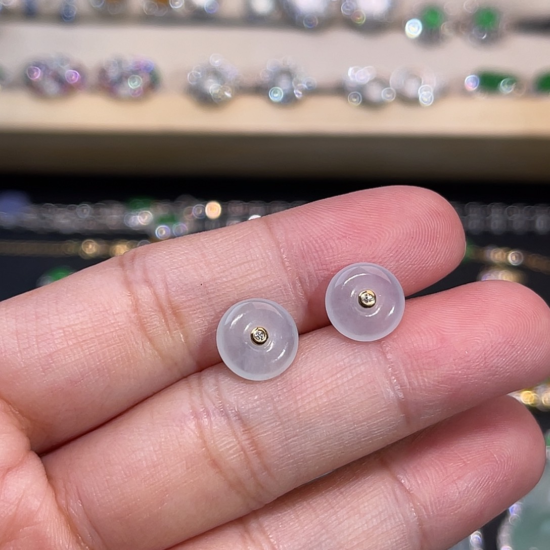 翡翠18K金镶嵌耳饰平安扣