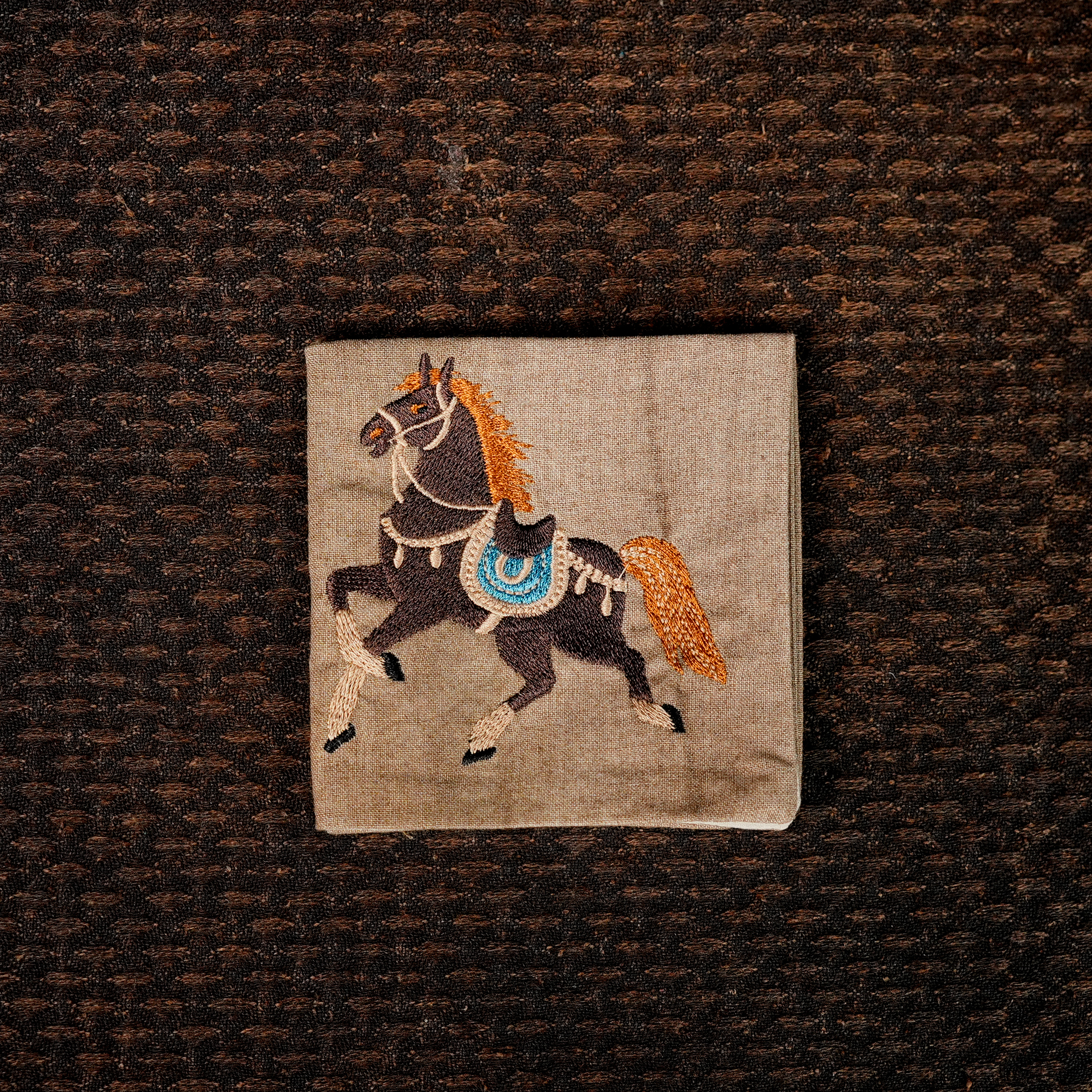 【风禾】刺绣茶巾骏马-咖色 22cm*22cm 