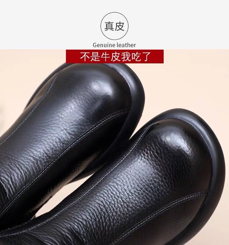头层牛皮羊皮毛一体短靴防滑耐磨冬季必备