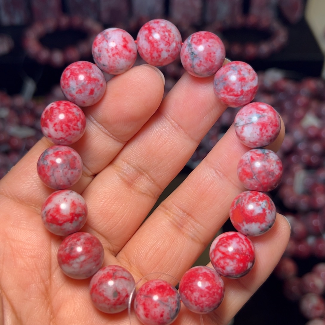 天然辰砂原石手串