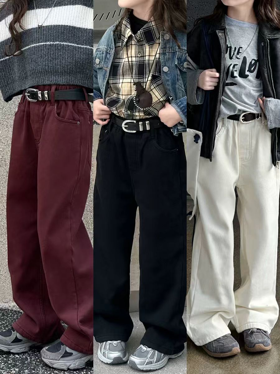 BORAHANKIDS红海行动-加绒休闲裤2025儿童中大童洋气直筒牛仔裤