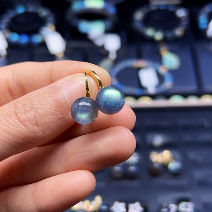 拉长石耳坠银S925镀金镶嵌王*10左右