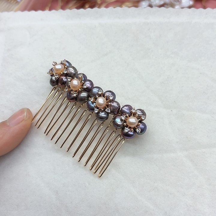 淡水珍珠发饰银S925镶嵌