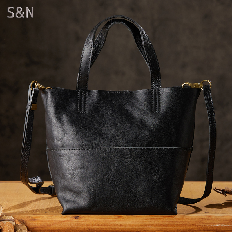 手工质感牛皮手提包女头层牛皮通勤单肩斜挎包简约高级感托特女包