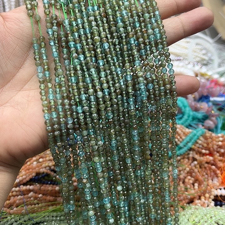 玛瑙/玉髓未镶嵌珠宝半成品一条3.5mm蓝绿磷灰刻面