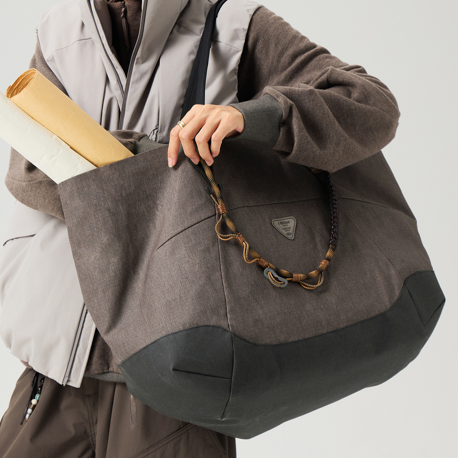 蓝岐BLUEMONTE极简结构大容量托特包可扩容抽绳收口单肩包手提包