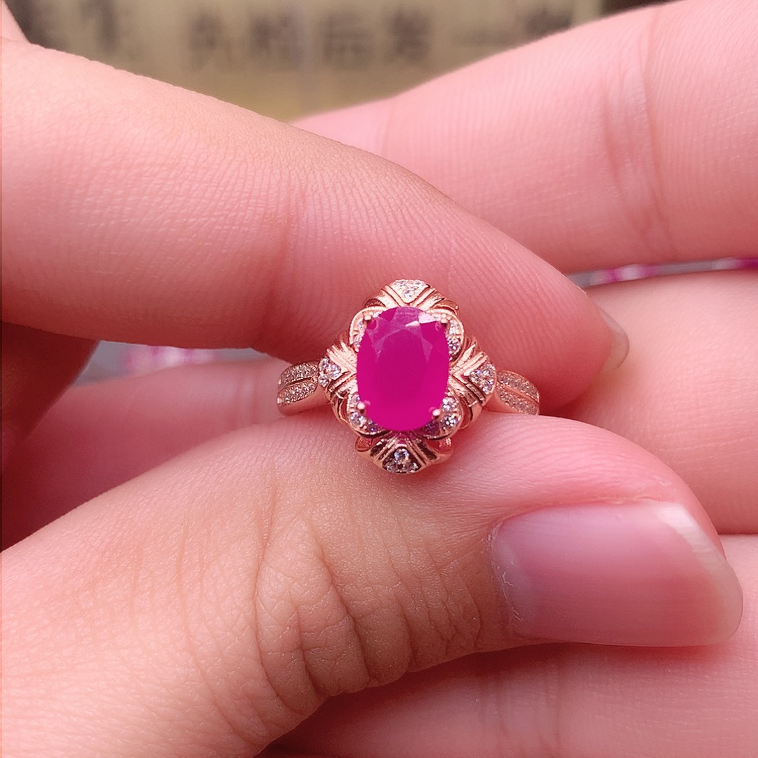红宝石戒指银S925镶嵌