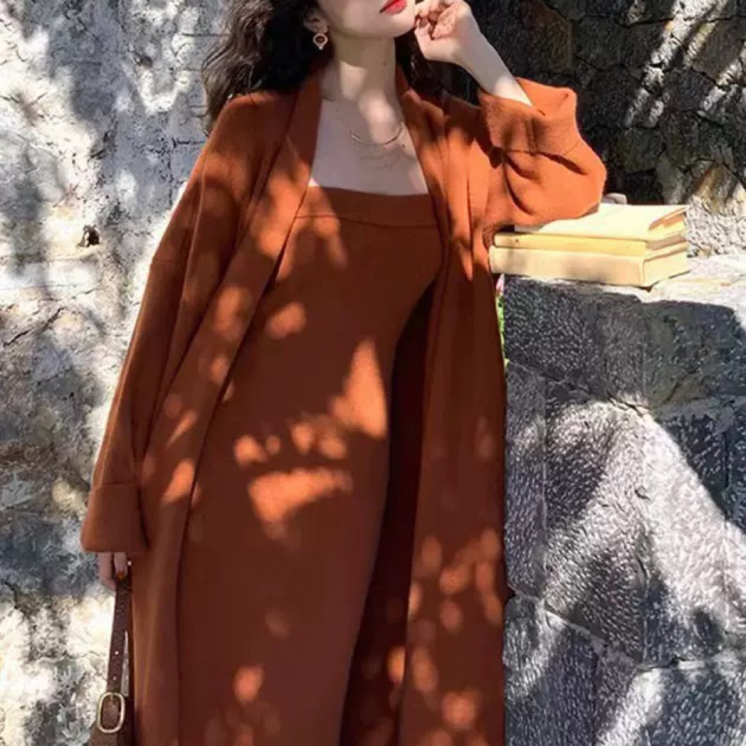 法式温柔风针织抹胸连衣裙搭配开衫套装女秋款