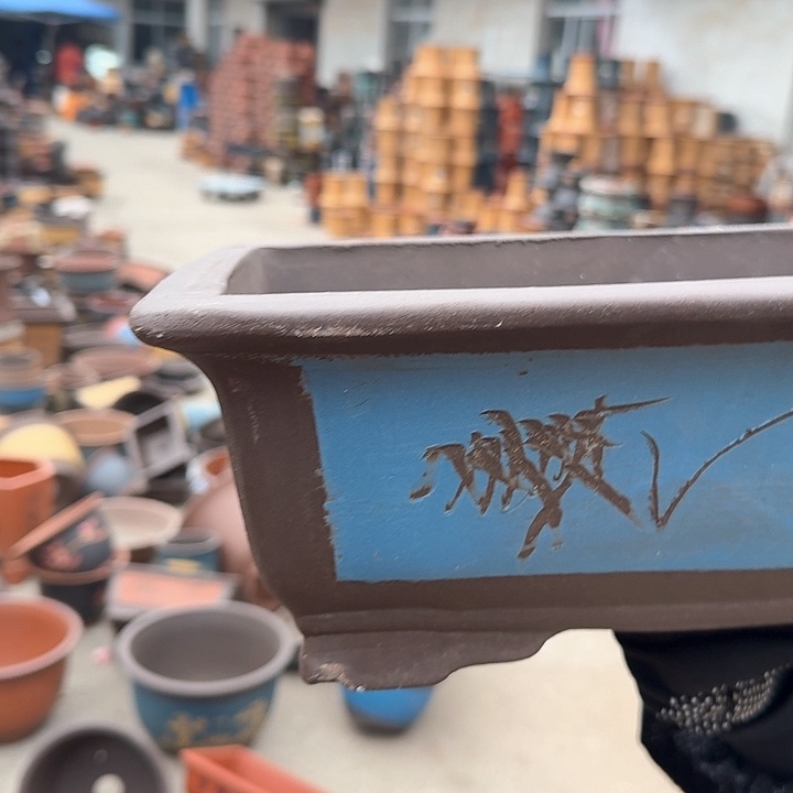 紫砂31蓝色马槽花盆