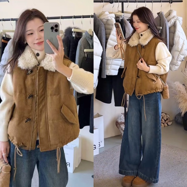 韩系设计感毛毛领羽绒时尚马甲女装2025年冬季爆款加厚短款上衣