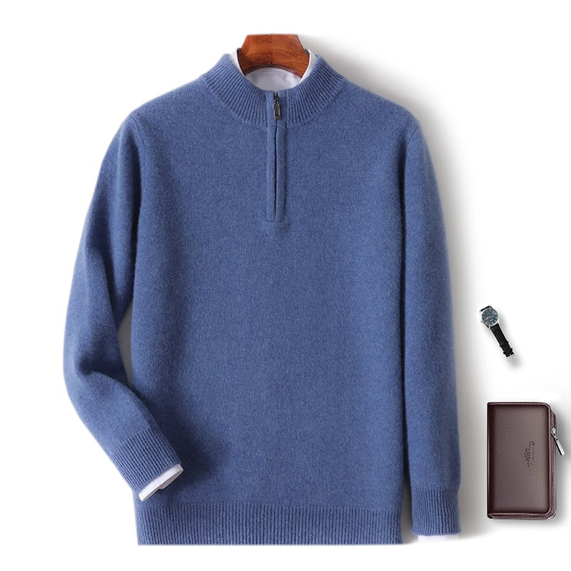 100%羊绒【保价双12】男士半高拉链领针织衫秋冬商务休闲保暖加厚