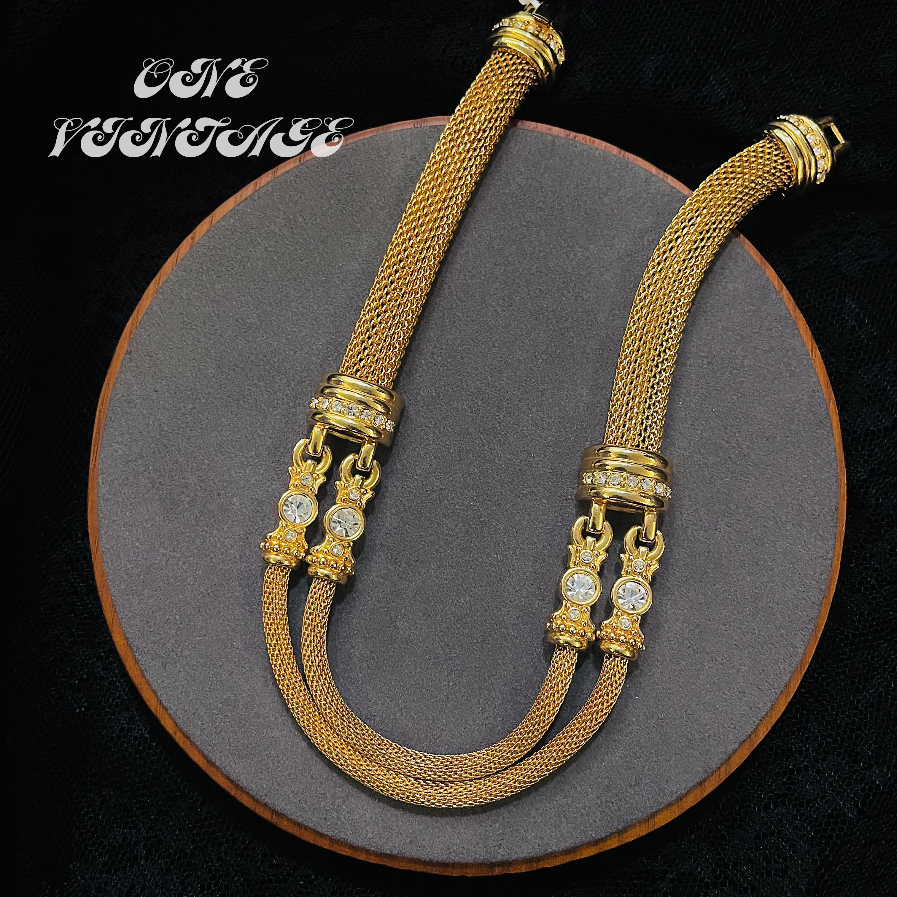 合金仿水晶项链 施家天鹅素金编织水晶复古项链 Vintage