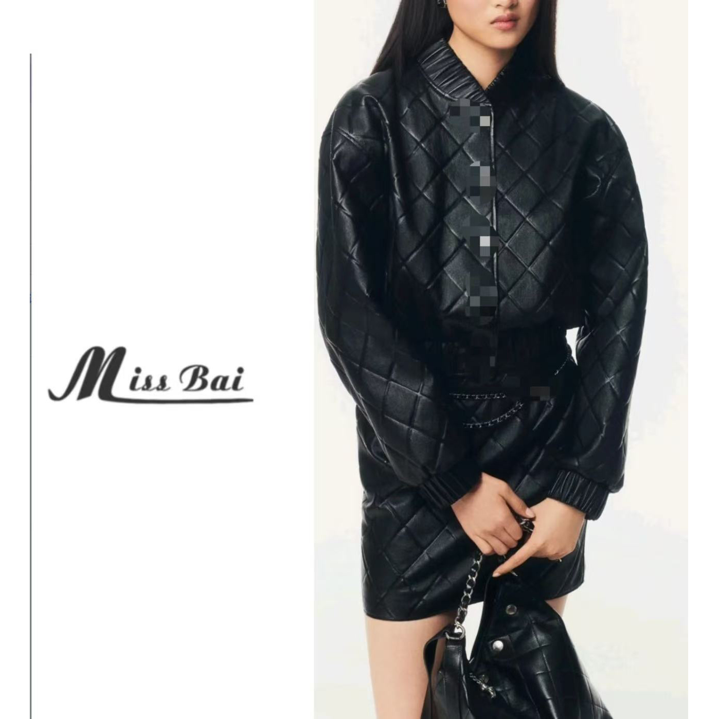 【白小姐推荐】常规款绗缝洋气外套极简风皮衣套装-9971