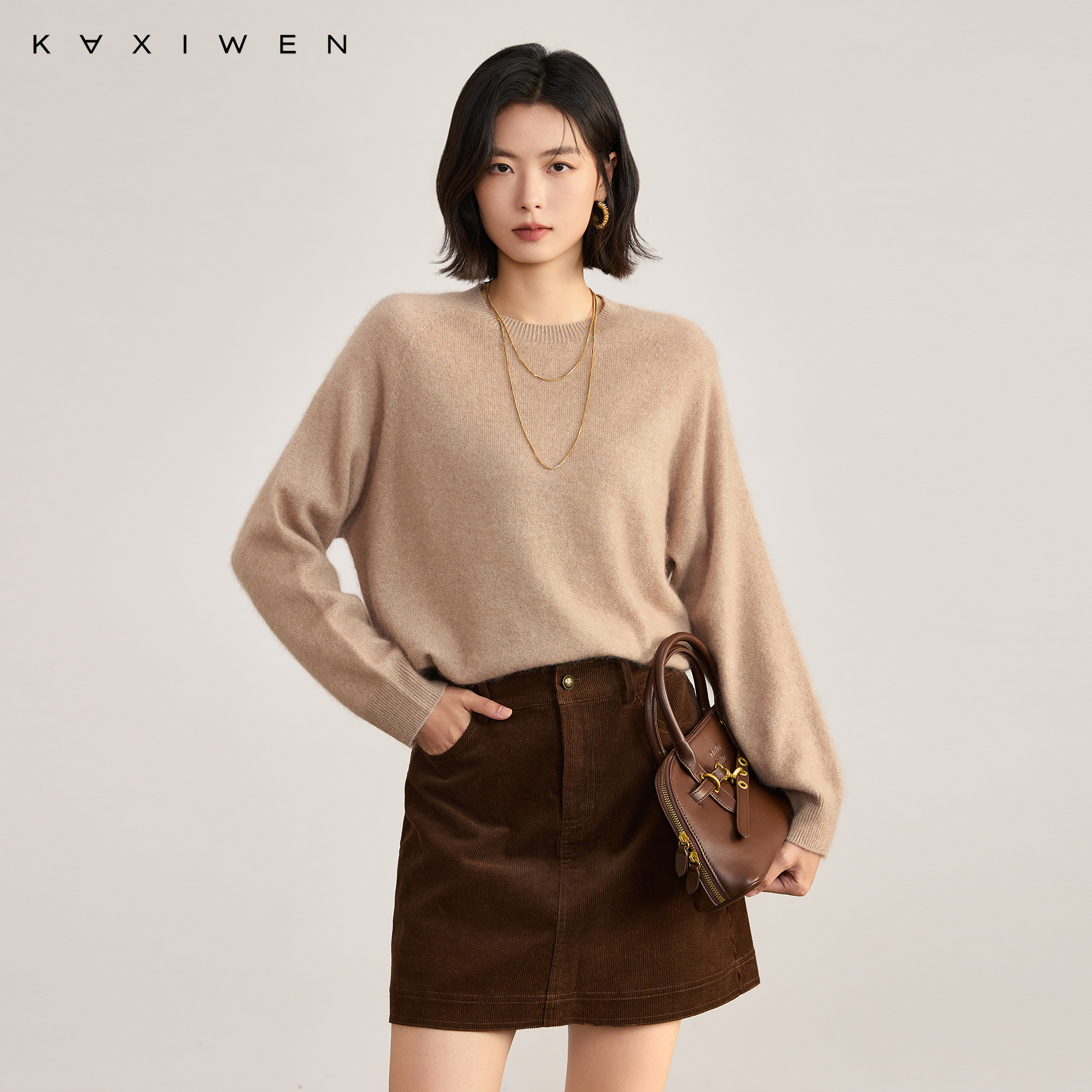 佧茜文柔软亲肤针织衫【冬新】休闲百搭圆领羊毛上衣女X10CZW9600