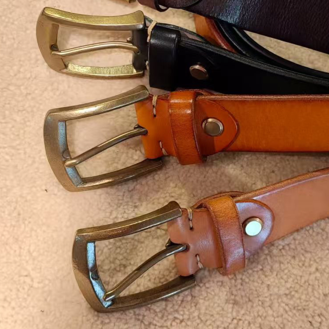 复古头层牛皮针扣皮带真皮百搭风休闲牛仔裤腰带