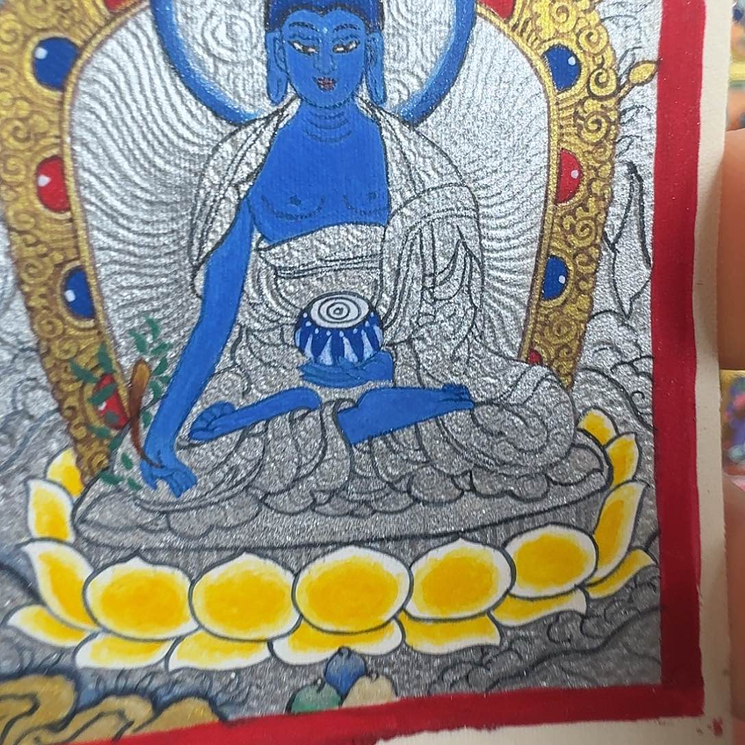 吊坠纯手绘银唐药师佛唐卡