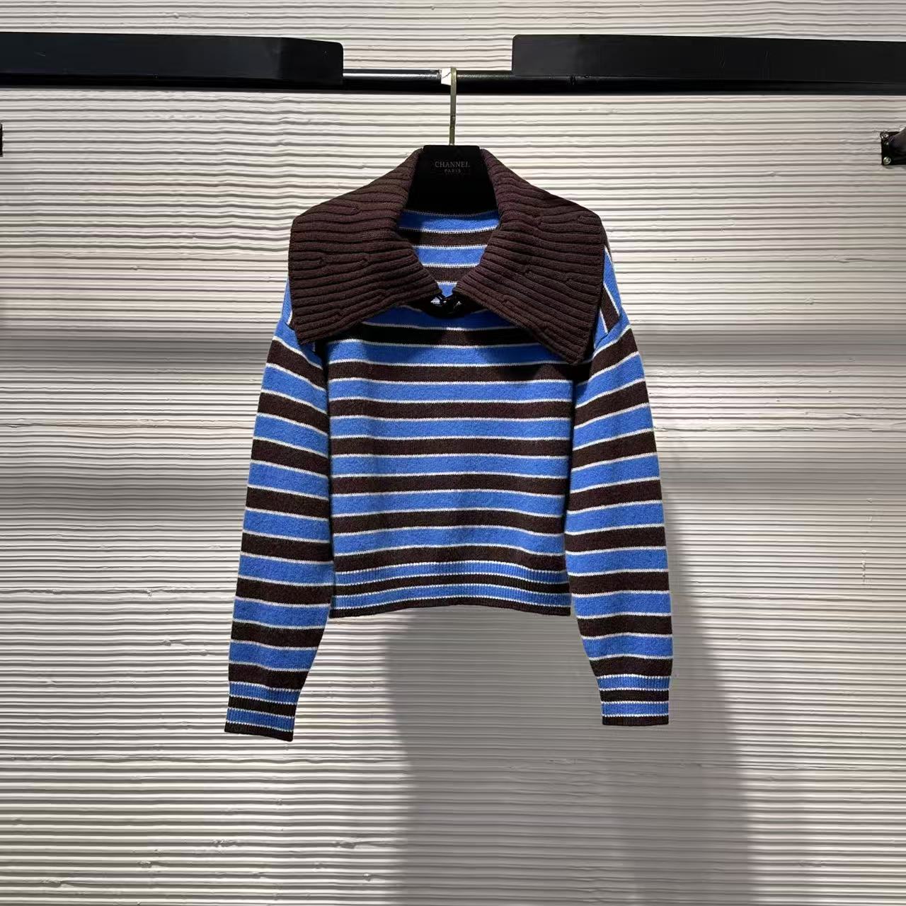 【Da Yang】25厚款修身毛衣翻领百搭毛针织衫条纹针织上衣套头B318