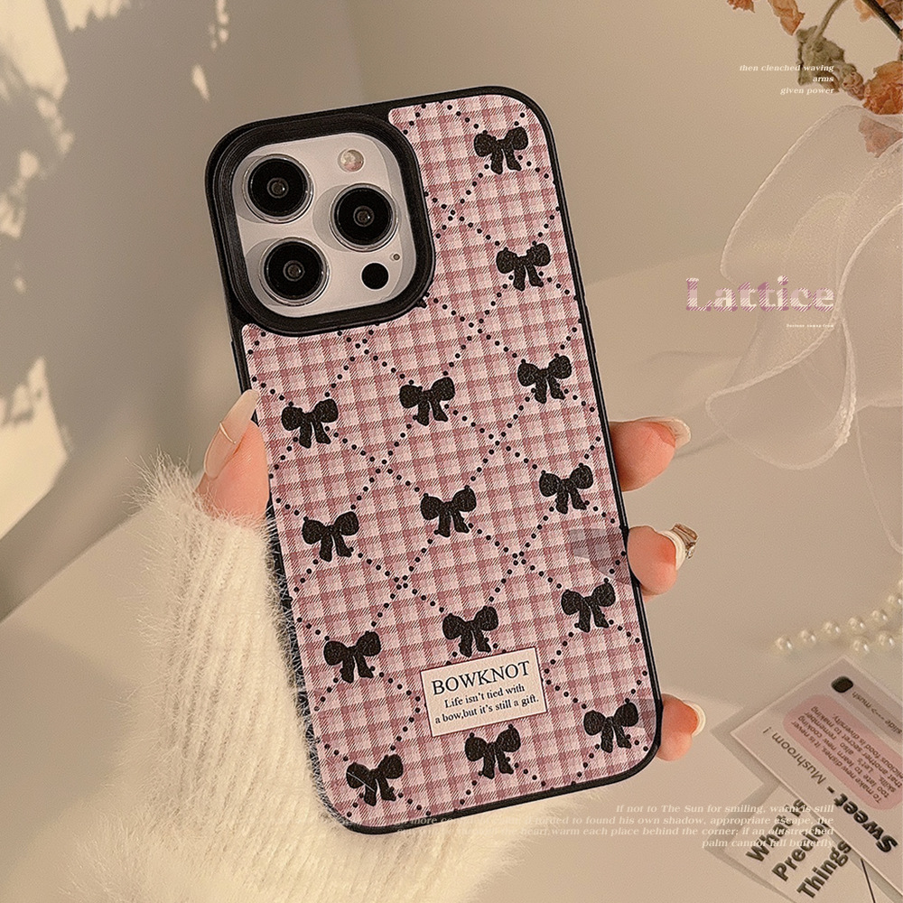 韩系结格纹手机壳16苹果14promax甜美11适用iPhone15皮质13冬
