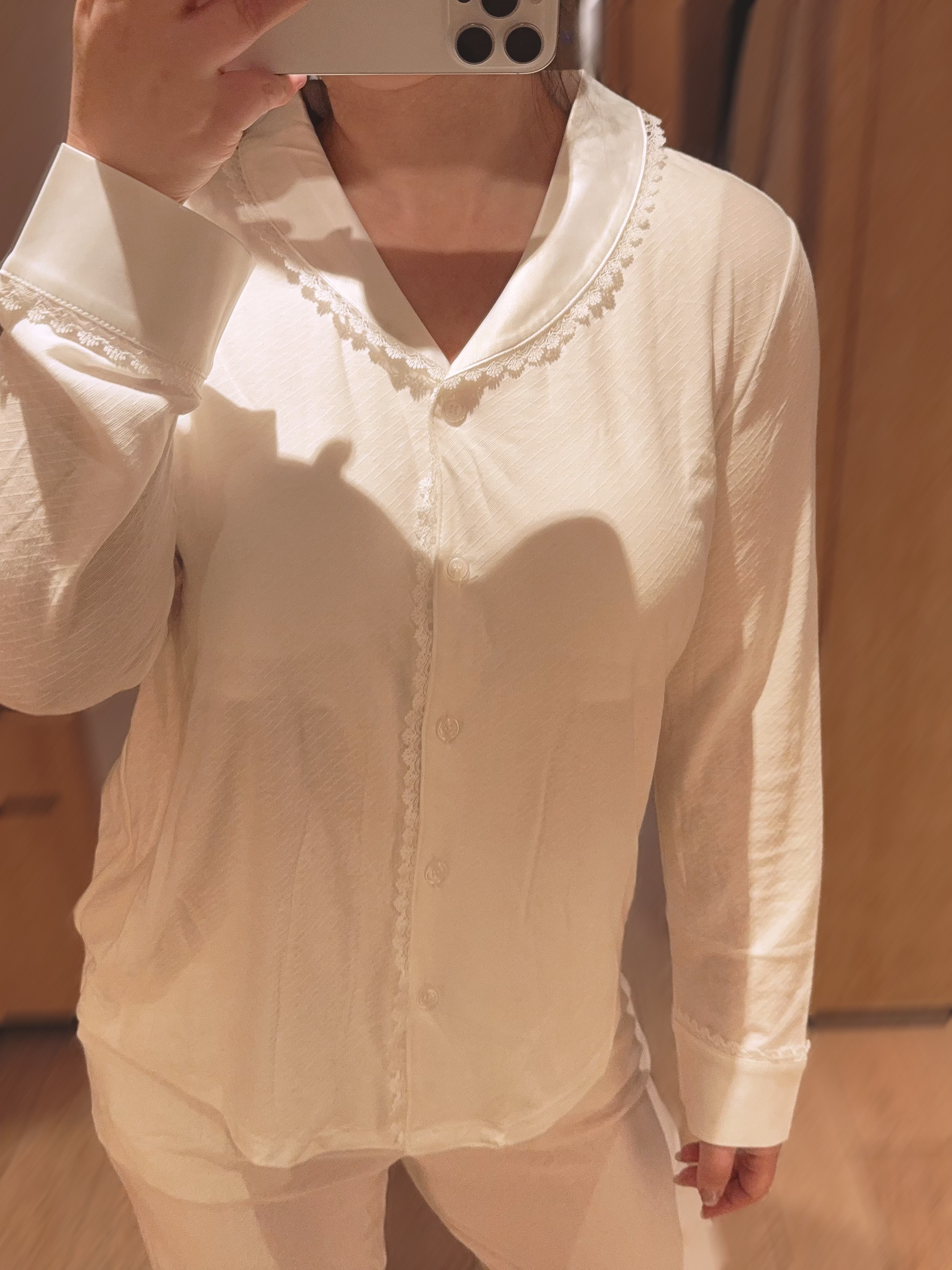 长袖纯色娃娃领成人长裤睡衣气质蕾丝套装女装显瘦