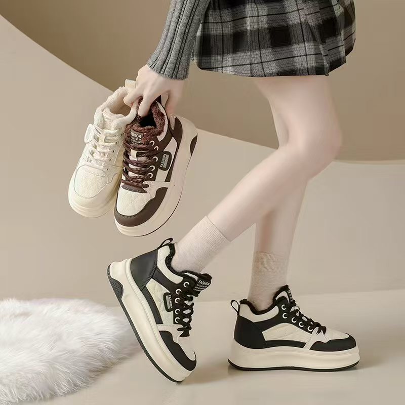 踩屎感棉鞋女款2025新款冬季小白鞋学生运动厚底百搭休闲鞋 