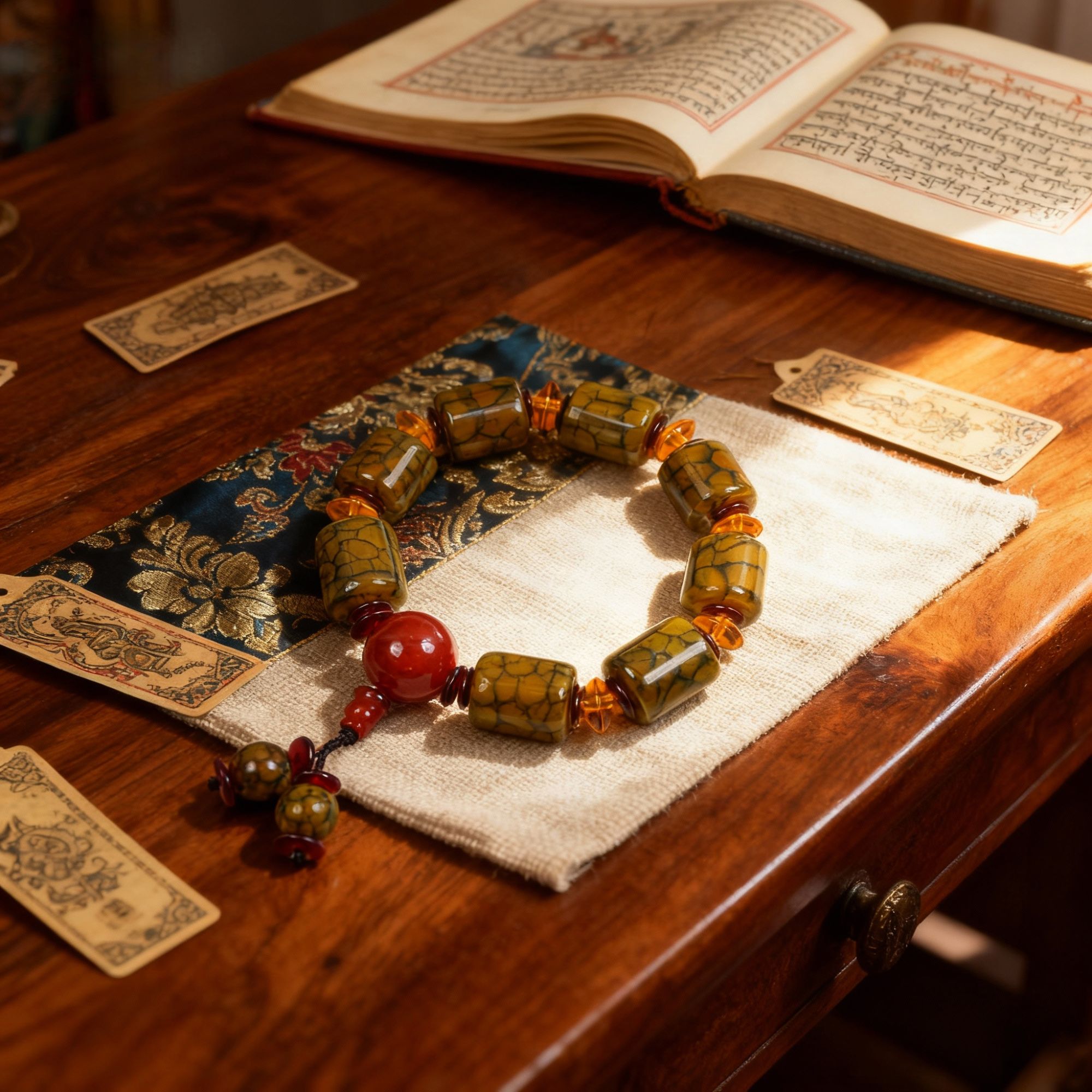 【抖音官方质检】保真天然藏地黄龙鳞纹路路通玛瑙手串MN380-1