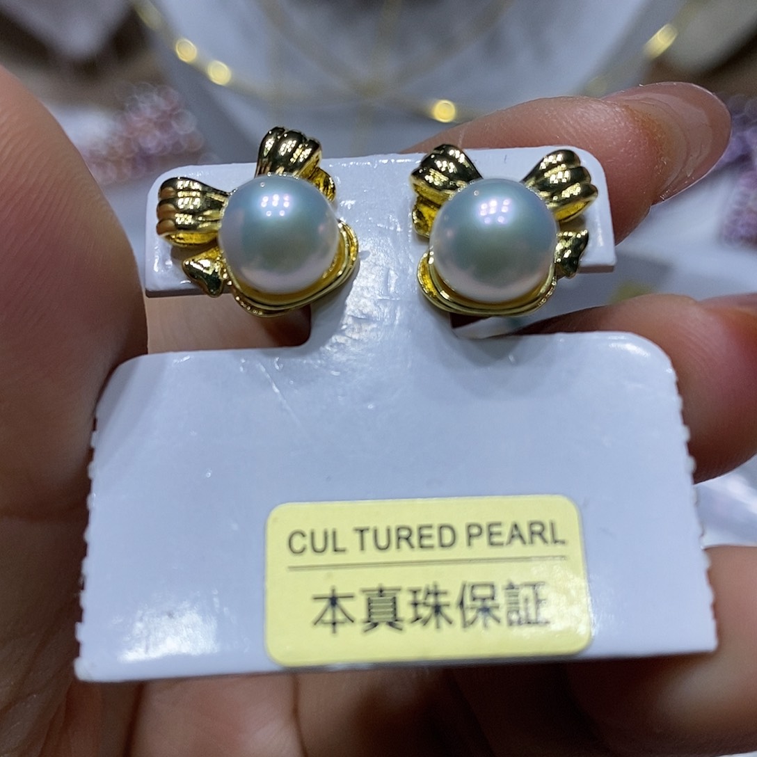淡水珍珠耳钉银S925镶嵌