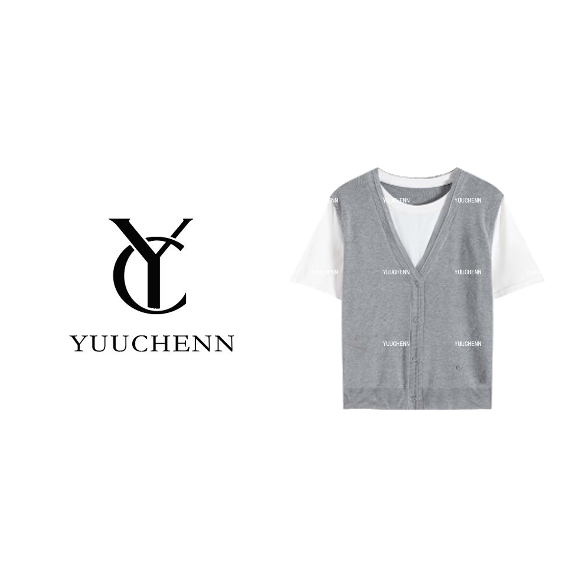 YUUCHENN春夏季战马假两件简约休闲百搭T恤-CZ-8021