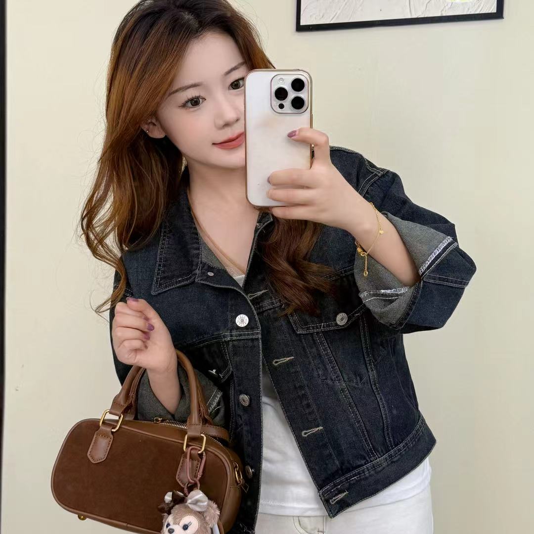 小个子短款复古水洗牛仔外套新款宽松ins休闲美式百搭新款上衣女