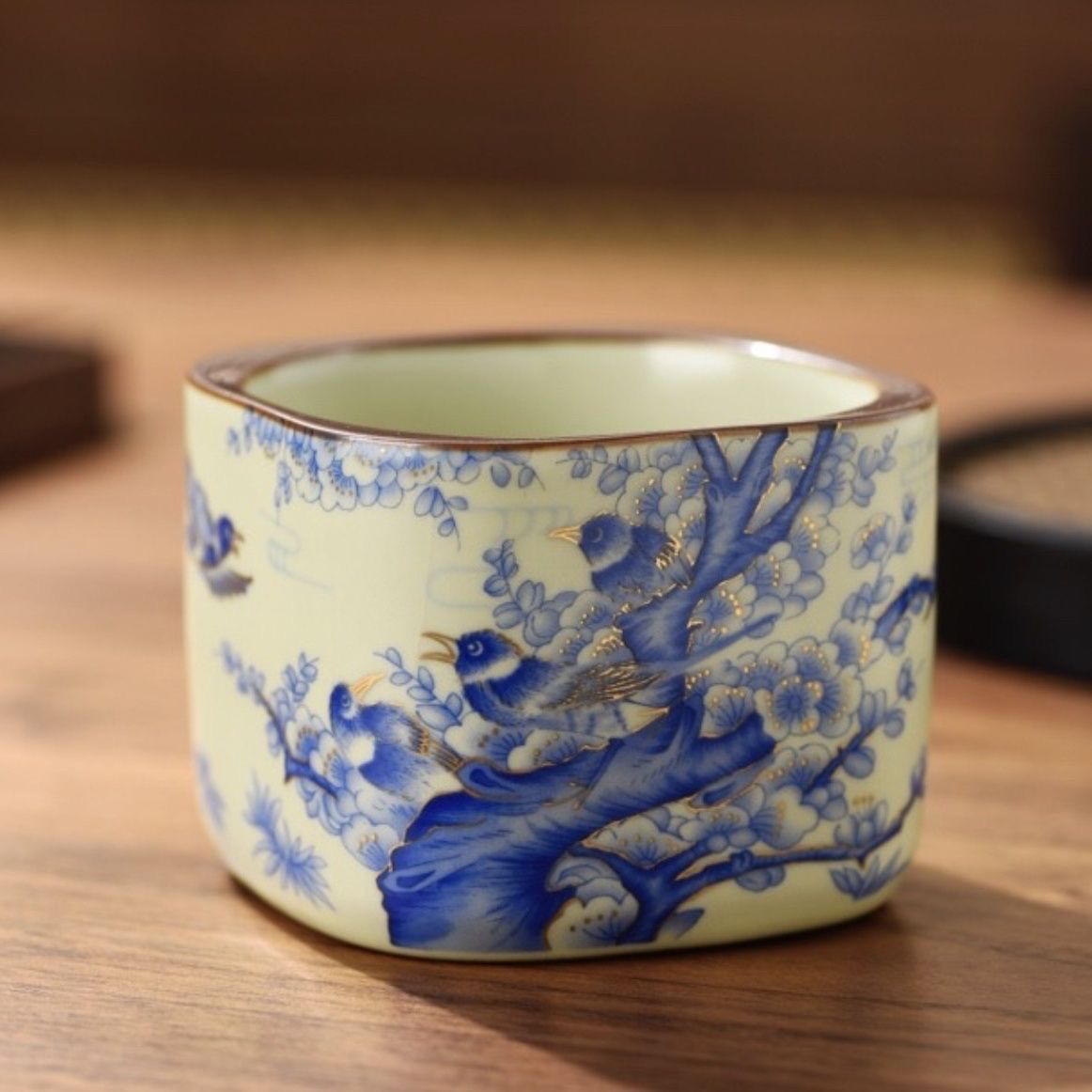 正品新品蓝喜鹊四方杯开片可养主人杯YG-607